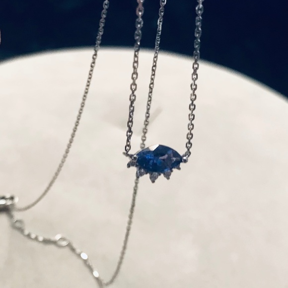 Solid 10K White Gold Tanzanite & Diamond Eye Necklace - Picture 4 of 10